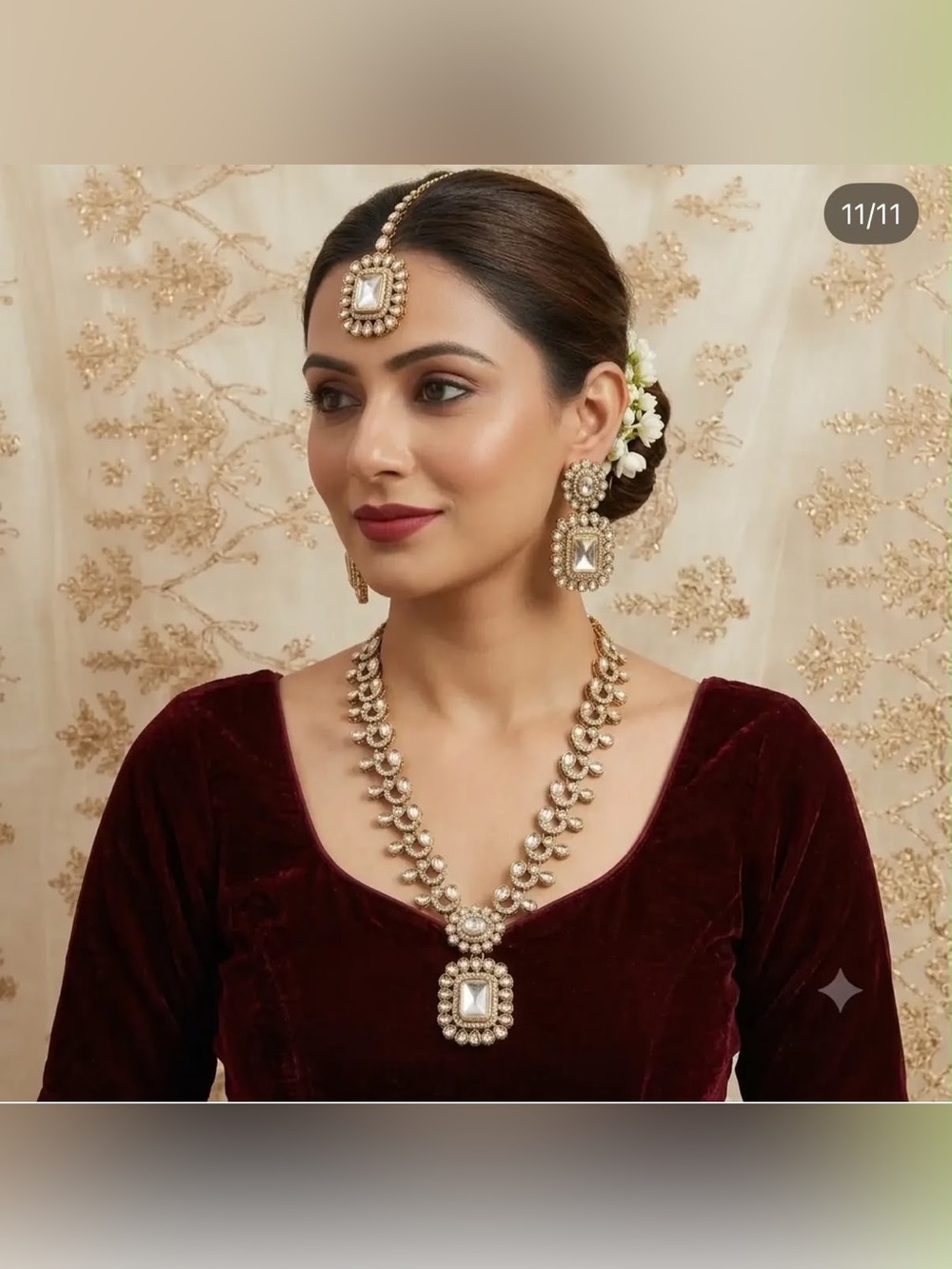 Classic Kundan Necklace Set in Gold and White - Women Jewelry